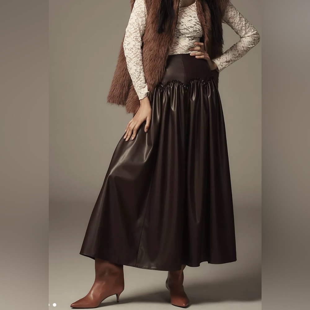 Mare Mare Anthropologie Basque Waist Faux Leather Maxi Skirt size Large